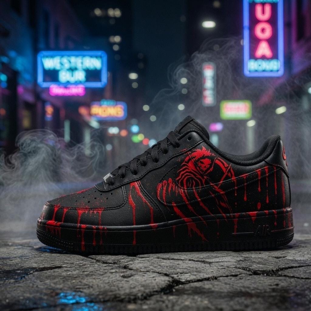 Custom Air Force 1 Shoes, Grim Reaper Blood Drip Hand Painted Sneakers, Halloween Goth Custom Footwear, Halloween Gift For Lovers