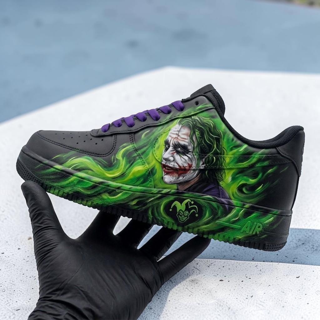 Custom Comic Style Sneakers, Hand Painted Black & Green Shoes, Villain Inspired Sneakers, Graffiti Drip Shoes, Streetwear Gift
