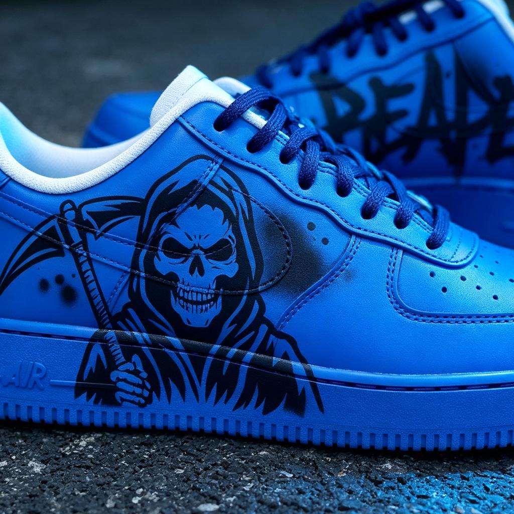 Custom Air Force 1 Sneakers, Blue Reaper AF1, Hand Painted Shoes, Gift for Him Her, Streetwear Fashion, Birthday Christmas Gradient Gift
