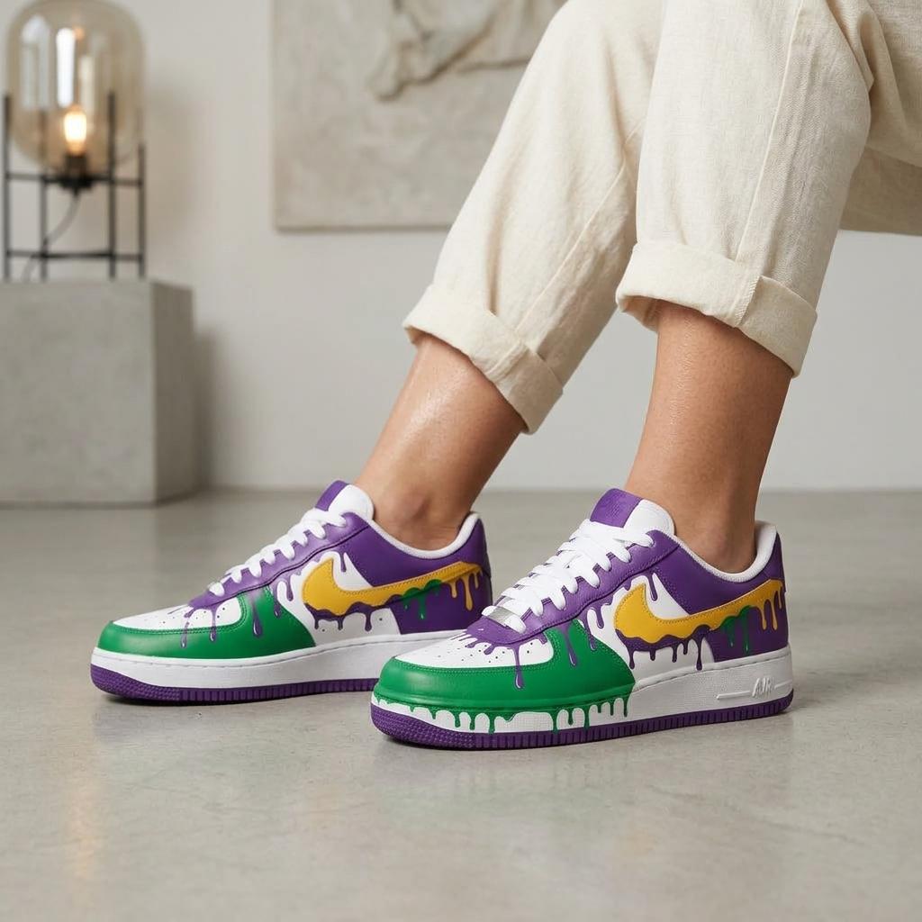 Colorful Drip Custom Sneakers, Hand Painted Shoes, Purple Green Design, Streetwear Gift
