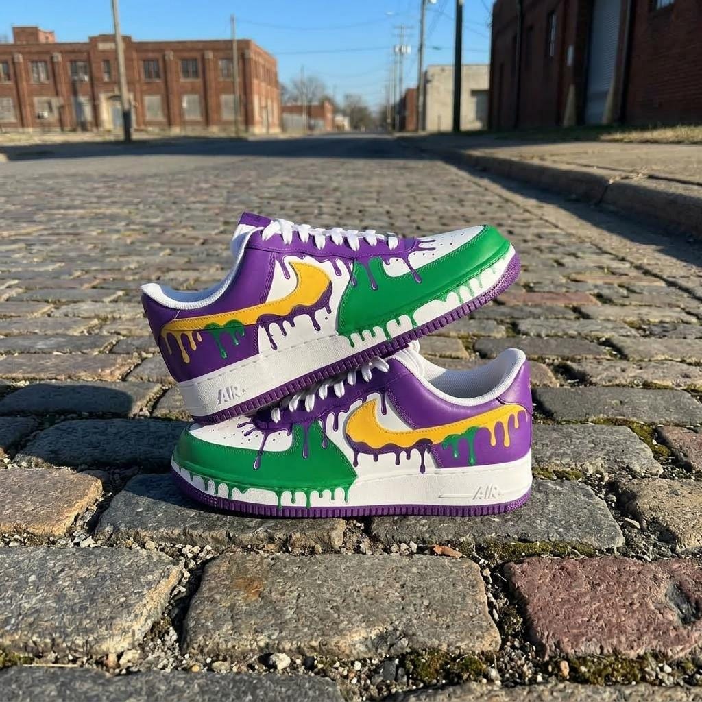 Colorful Drip Custom Sneakers, Hand Painted Shoes, Purple Green Design, Streetwear Gift